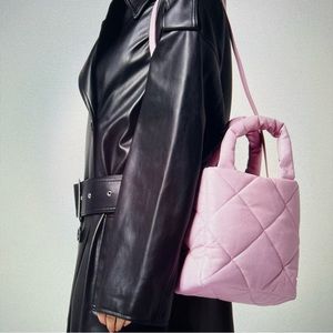 STAND STUDIO : Rosanne Diamond Bag : Pink : Faux Leather Quilted Mini Tote Bag